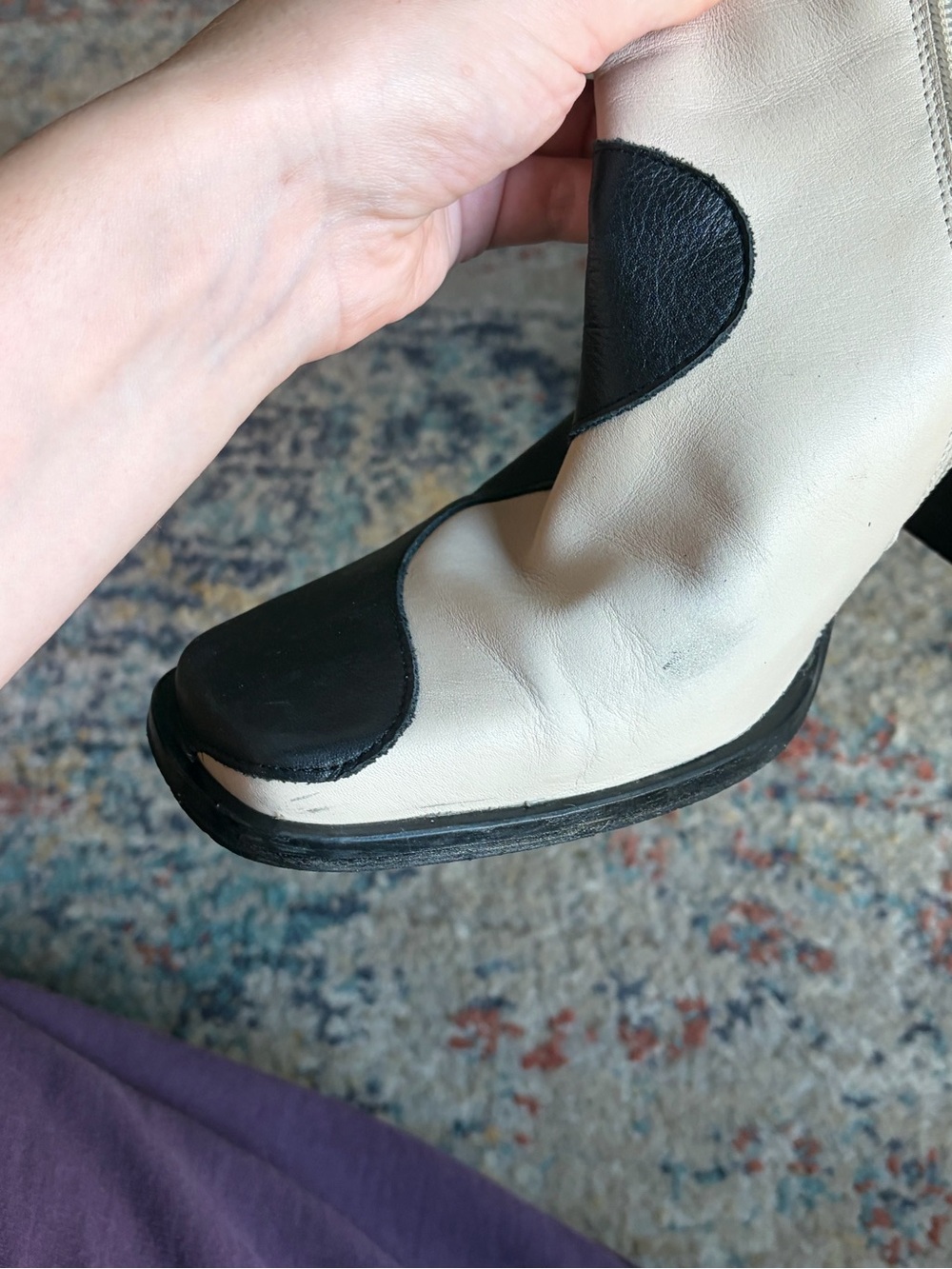 ALOHAS Two-Tone Black and White Curved Blair Ankle Boots - Picture 3 of 5